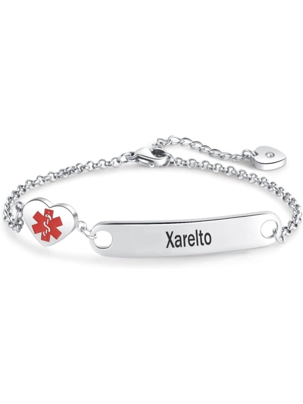Women's Xarelto Heart Medical Alert Stainless Steel Chain Bracelet